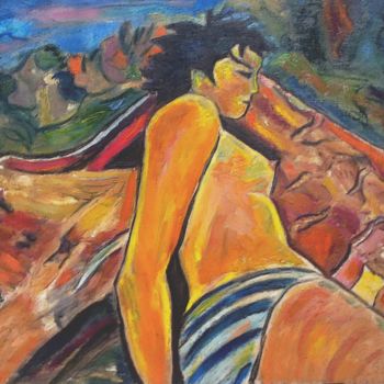 Картина под названием "Marie à la plage" - Grégoire Koboyan (Cricorps), Подлинное произведение искусства, Масло