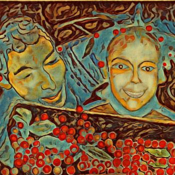 Peinture intitulée "père fils et cerise…" par Grégoire Koboyan (Cricorps), Œuvre d'art originale, Huile
