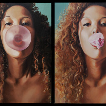 Painting titled "Bubble Gum" by Grégoire Mathieu, Original Artwork, Oil