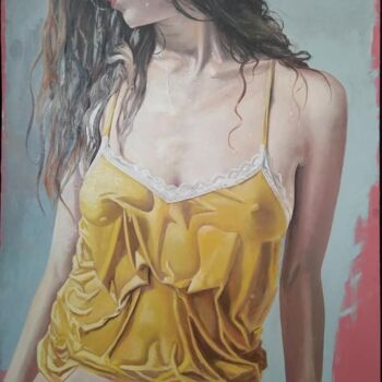 Painting titled "Sarah" by Grégoire Mathieu, Original Artwork, Oil Mounted on Wood Stretcher frame