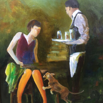 Painting titled "On the terrace" by Gregory Anoufriev, Original Artwork, Oil