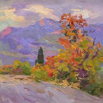 Painting titled "Autumn in the Mount…" by Gregory Gamaley, Original Artwork, Oil