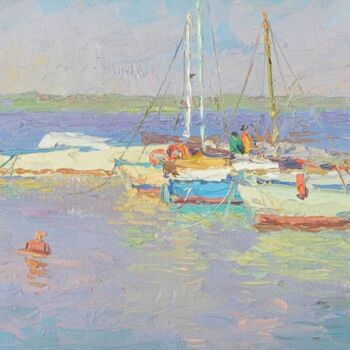 Painting titled "Morning. Yachts" by Gregory Gamaley, Original Artwork, Oil