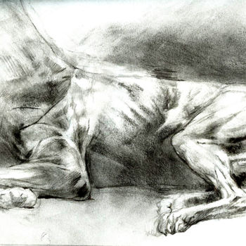 Drawing titled "Chien" by Grégory Geng, Original Artwork, Pencil