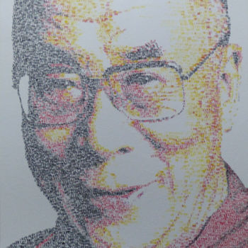 Rysunek zatytułowany „05 OCT 1989 - Dalai…” autorstwa Grégory Lanzetta, Oryginalna praca, Atrament
