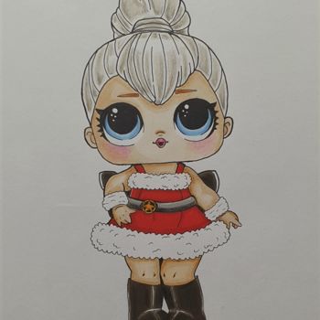 Drawing titled "Sleigh Babe" by Melodias Art, Original Artwork, Pencil