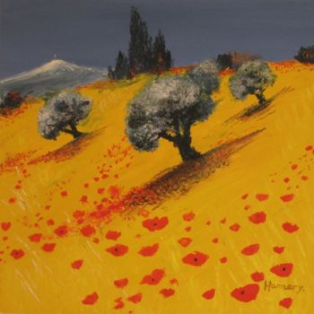 Pintura intitulada "La Provence jaune" por Valérie Gremmo, Obras de arte originais, Óleo