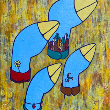 Painting titled "Семья птиц" by Greta Makarevich, Original Artwork, Acrylic