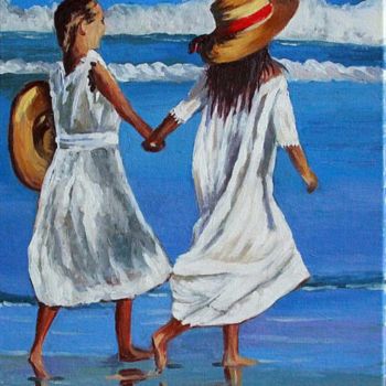 Pintura intitulada "les deux fillettes…" por Christian Grévellec, Obras de arte originais, Óleo