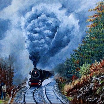 Painting titled "le dernier train va…" by Christian Grévellec, Original Artwork, Oil