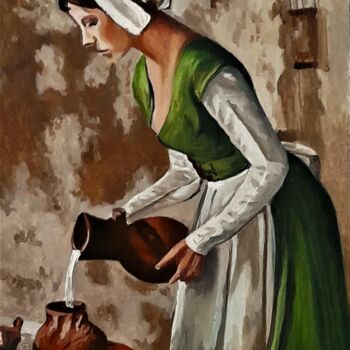 Картина под названием "Dans la cuisine" - Christian Grévellec, Подлинное произведение искусства, Масло