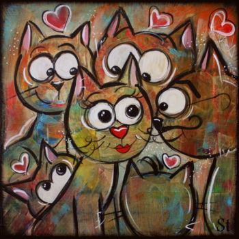 Peinture intitulée "les Chats'Moureux" par Gribouill'Art, Œuvre d'art originale, Acrylique
