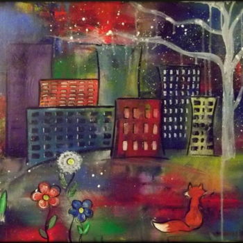 Painting titled "City" by Gribouill'Art, Original Artwork, Acrylic