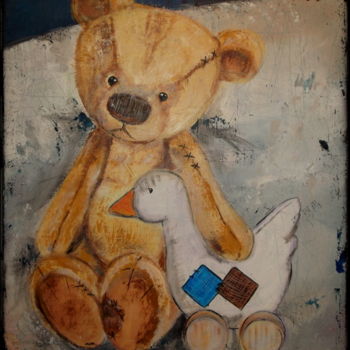 Painting titled "Doudou & Ducky" by Gribouill'Art, Original Artwork, Acrylic