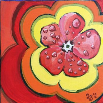 Painting titled "Hypnoflower Happy" by Grigosashe, Original Artwork, Tempera Mounted on Wood Stretcher frame
