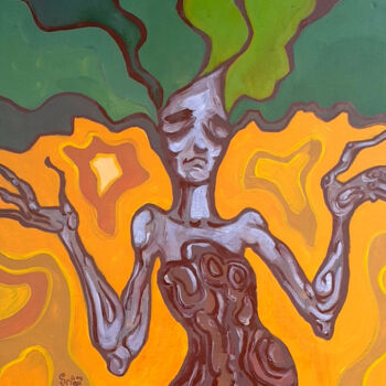 Painting titled "Lady Tree" by Grigosashe, Original Artwork, Oil Mounted on Wood Panel