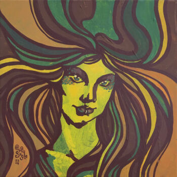 Painting titled "Jungle Nymph" by Grigosashe, Original Artwork, Tempera Mounted on Wood Stretcher frame