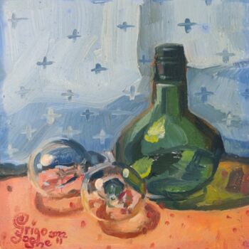Peinture intitulée "Bottle and light bu…" par Grigosashe, Œuvre d'art originale, Huile Monté sur Autre panneau rigide
