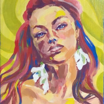 Painting titled "Lily Earrings" by Grigosashe, Original Artwork, Acrylic Mounted on Wood Stretcher frame