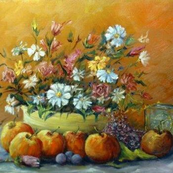 Картина под названием "Fruits et fleurs" - Robert Grimonpont, Подлинное произведение искусства