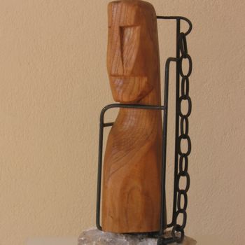 Sculpture intitulée "l'Otage" par Grimo, Œuvre d'art originale, Bois