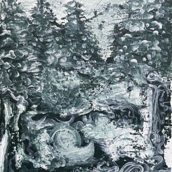 Картина под названием "Таёжная тишина" - Grinmosk, Подлинное произведение искусства, Акрил Установлен на Деревянная рама для…