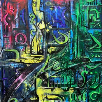 Картина под названием "Простой вечер в мег…" - Grinmosk, Подлинное произведение искусства, Акрил Установлен на Деревянная ра…