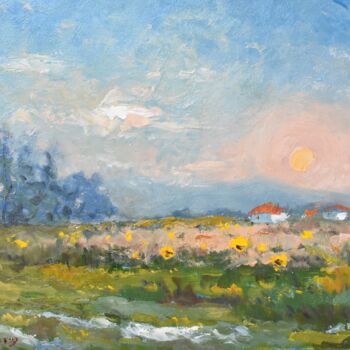 Pittura intitolato "rural landscape" da Grigorii Zulkarniaev, Opera d'arte originale, Olio