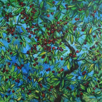 Painting titled "The Cherry Orchard" by Grigorii Zulkarniaev, Original Artwork, Acrylic