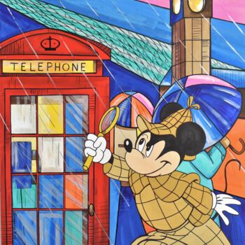 Painting titled "Mickey in London" by Grigorii Zulkarniaev, Original Artwork, Acrylic