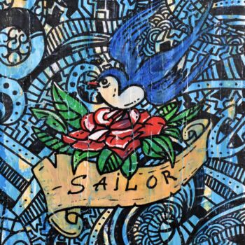 Pintura intitulada "sailor's tattoo" por Grigorii Zulkarniaev, Obras de arte originais, Acrílico