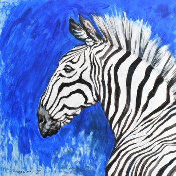 Schilderij getiteld "Zebra" door Grigorii Zulkarniaev, Origineel Kunstwerk, Acryl