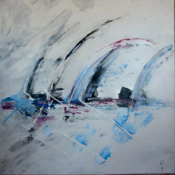 Painting titled "regates-bleues-70-x…" by Colette Grolleau, Original Artwork
