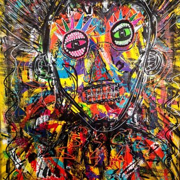 Painting titled "Mr Tribal 3" by Thierry Gromik, Original Artwork, Acrylic