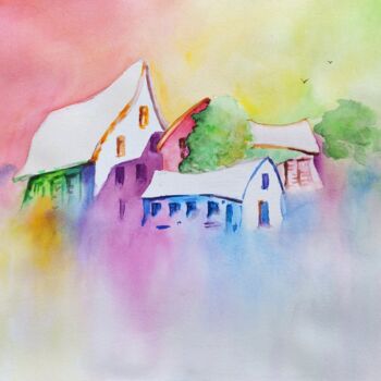 Картина под названием "Country rainbow" - Ingrida Grosmane, Подлинное произведение искусства, Акварель