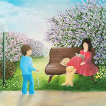 Malerei mit dem Titel "Spring time" von Ingrida Grosmane, Original-Kunstwerk, Öl Auf Keilrahmen aus Holz montiert