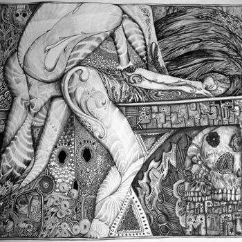 Рисунок под названием "Petite Mort" - Grotesk, Подлинное произведение искусства, Чернила