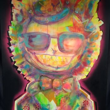 Painting titled "Da Funky Cat" by Grotesk, Original Artwork, Acrylic Mounted on Wood Stretcher frame