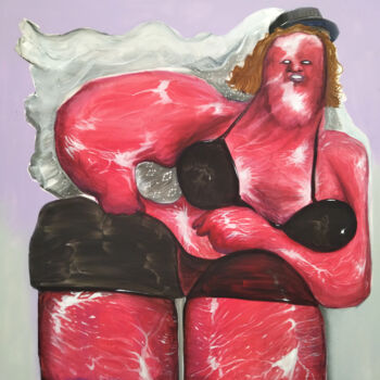Malarstwo zatytułowany „Charcut ' girl” autorstwa Grotesk, Oryginalna praca, Akryl Zamontowany na Drewniana rama noszy
