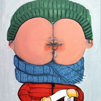 Painting titled "cul qui fuit" by Grotesk, Original Artwork, Acrylic Mounted on Wood Stretcher frame