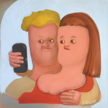 Malarstwo zatytułowany „le couple” autorstwa Grotesk, Oryginalna praca, Akryl Zamontowany na Drewniana rama noszy