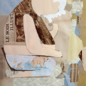 Collages titled "La tasse de thé" by Grotesk, Original Artwork, Collages Mounted on Cardboard