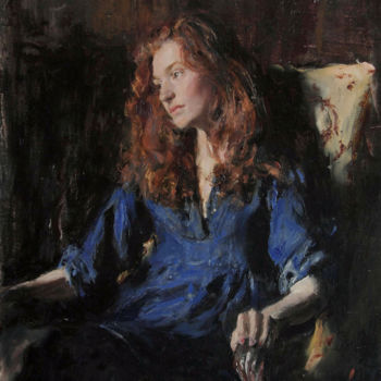 Painting titled "English girl in blu…" by Evgeny Grouzdev, Original Artwork