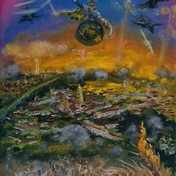 Malerei mit dem Titel "The Lunatic Empire" von Peter Grundtner, Original-Kunstwerk, Öl