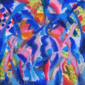 Peinture intitulée "Danzatrici blu" par Giuseppe Guerra, Œuvre d'art originale, Huile
