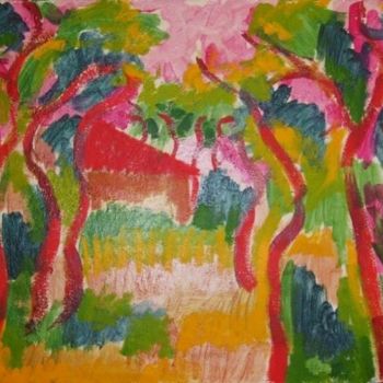 Painting titled "Gli alberi rossi" by Giuseppe Guerra, Original Artwork, Oil