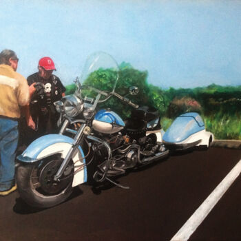 「Blue Harley」というタイトルの絵画 Gérard Rouyer (Gégé)によって, オリジナルのアートワーク, アクリル