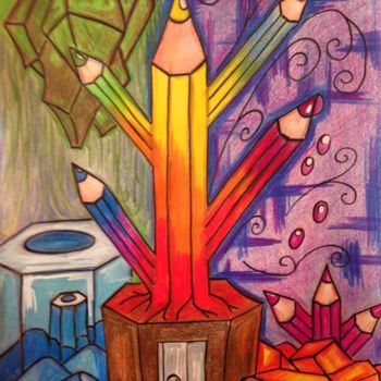 Drawing titled "L'arbre à Crayons" by Gu Lagalerie, Original Artwork, Pencil