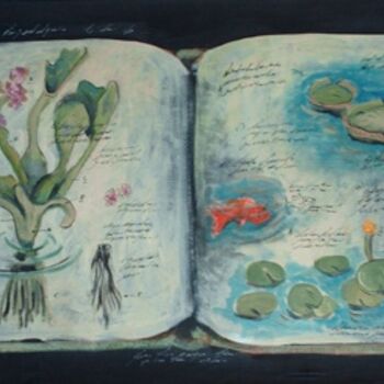 Malerei mit dem Titel "Libro con pez" von Eduardo Gualdoni, Original-Kunstwerk