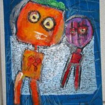 Pintura intitulada "Orange et prune" por Les Guallino, Obras de arte originais, Óleo